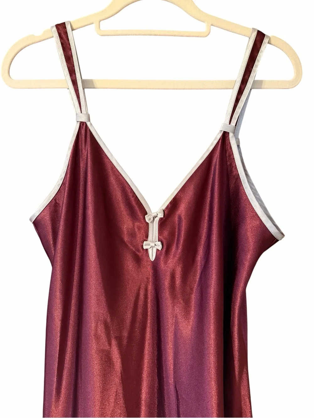 Jones New York Vintage Intimates Bow Burgundy Satin Maxi Nightgown Dress Large